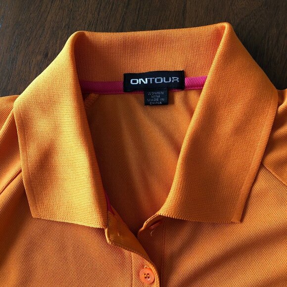ONTOUR 300 Series WEB Tech SS 2 Button Polyester Polo Golf Shirt Orange Sz M NWT - Picture 9 of 15